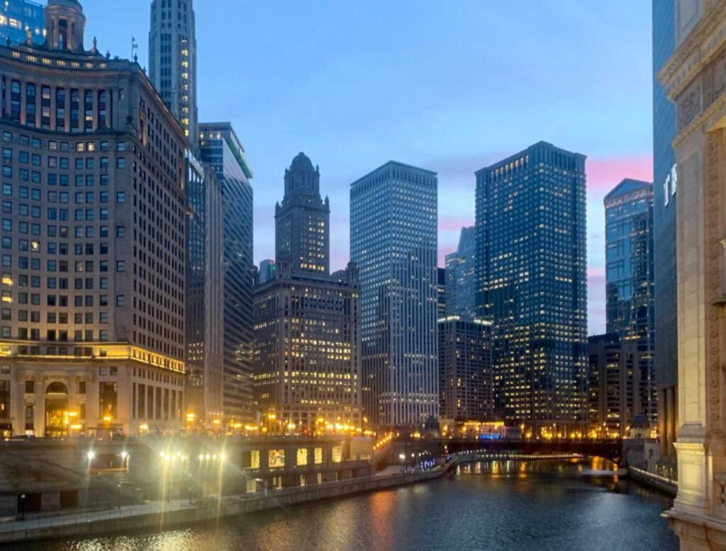 View of downtown Chicago from the river architecture tour.