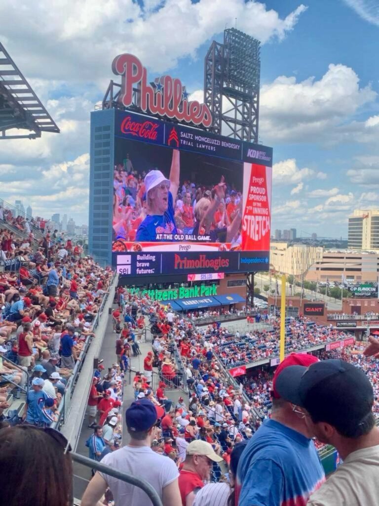 View of a fan on the megatron at a Philadelphia Phillies baseball game.