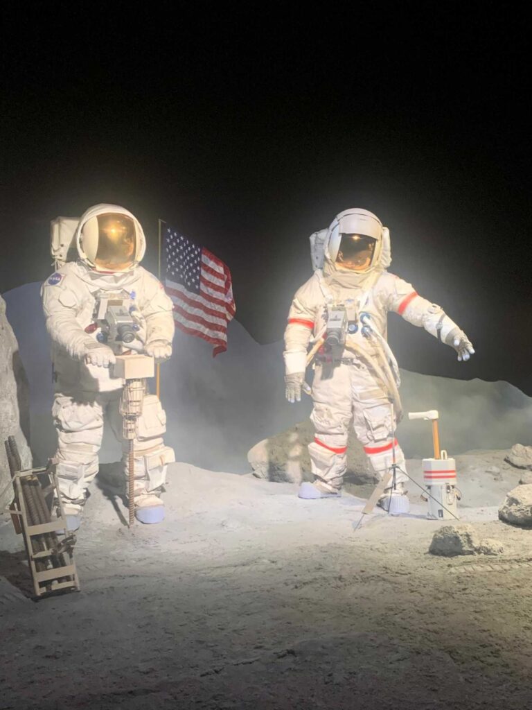 Exhibit depicting the moon landing at NASA during Alice's visit to Texas.